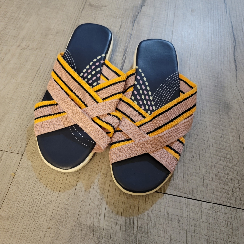 Trendy Women's Sandals with Pink and Yellow Straps
